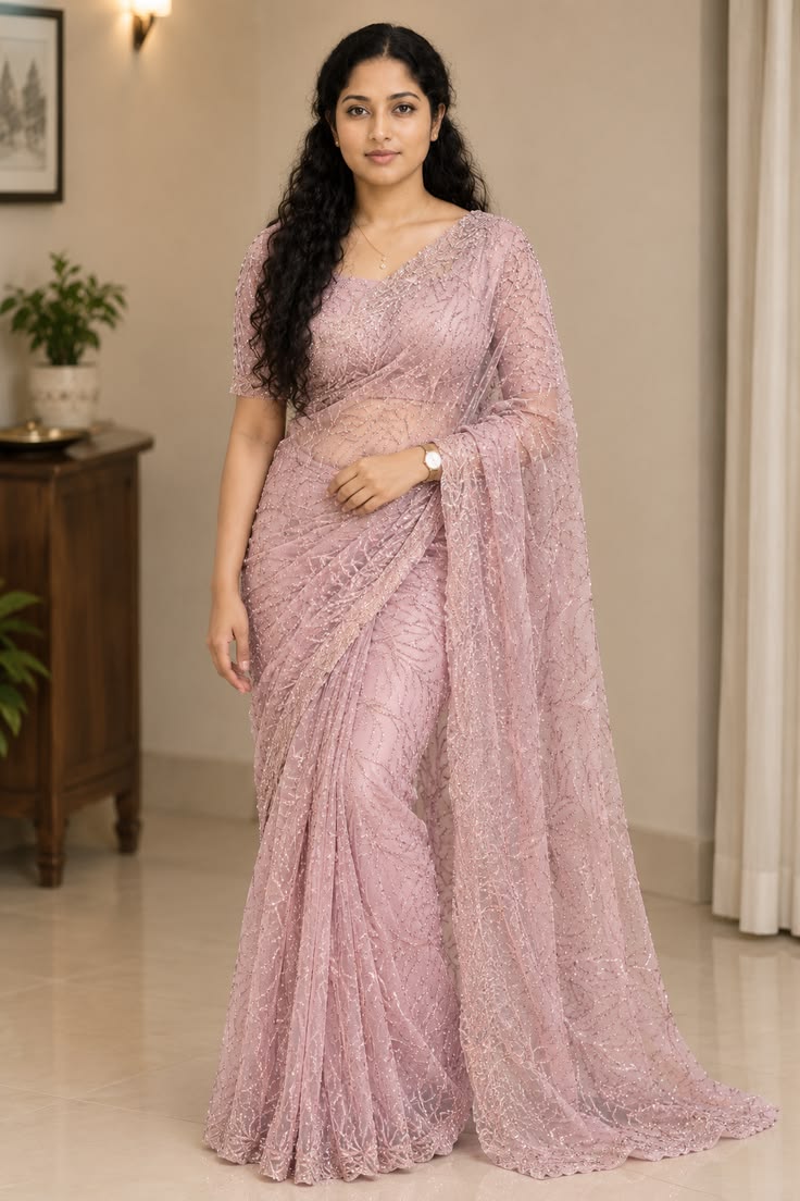 Dusty Pink Fancy Saree